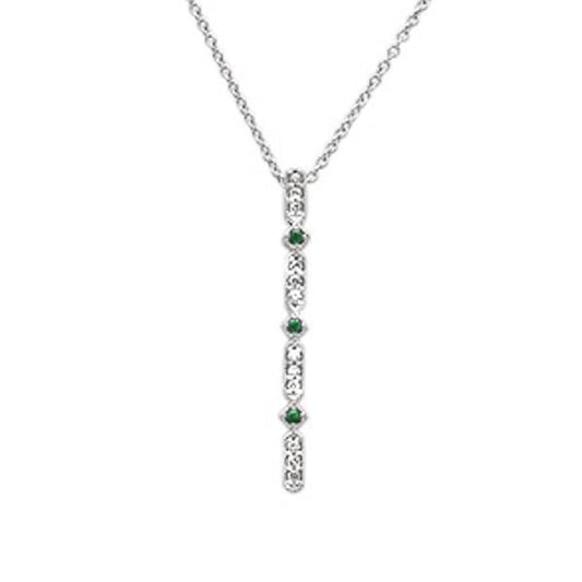 .08ct 10k White Gold Emerald & Diamond Antique Pendant Necklace 18"