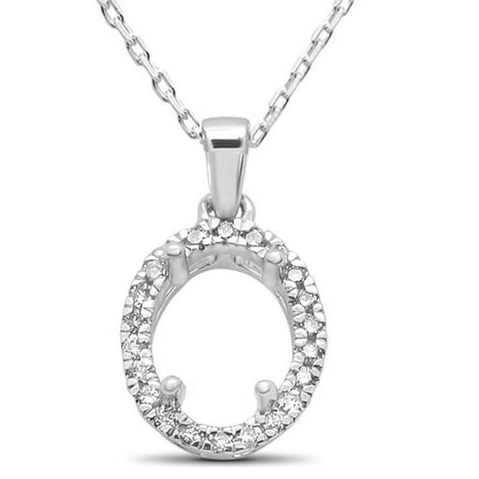 .11ct 14k White Gold Oval Diamond Semi Mount Halo Pendant 18" Long