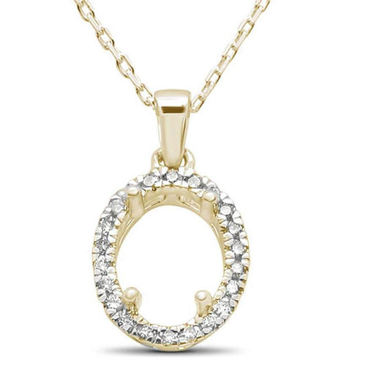 .10ct 14k Yellow Gold Diamond Semi Mount Halo Pendant 18" Long