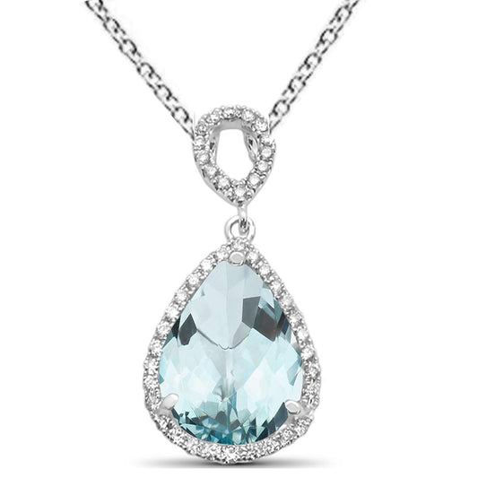 2.85ct Pear Aquamarine 14k White Gold Diamond Pendant Necklace 18" Long
