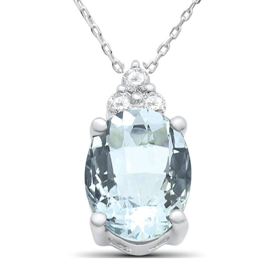 1.30ct 10k White Gold Oval Aquamarine & Diamond Solitaire Pendant Necklace