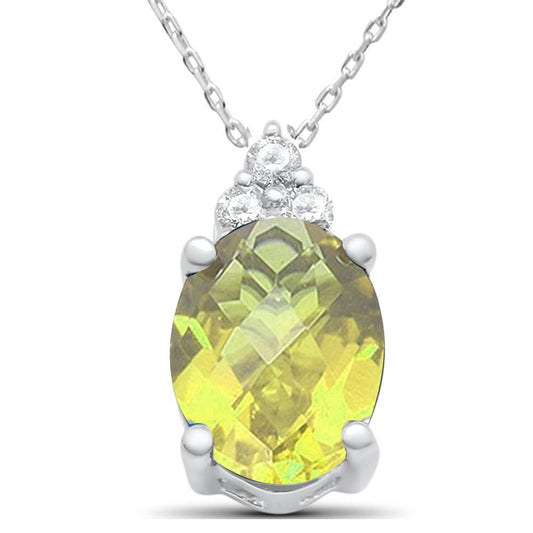 1.61ct 10k White Gold Lemon Topaz & Diamond Solitaire Pendant Necklace