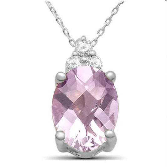 1.54ct 10k White Gold Pink Amethyst & Diamond Pendant Necklace 18" Long