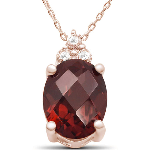 2.18cts 10k Rose Gold Oval Garnet & Diamond Pendant