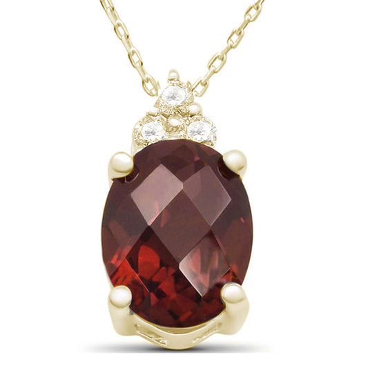 2.24cts 10k Yellow Gold Oval Garnet & Diamond Pendant