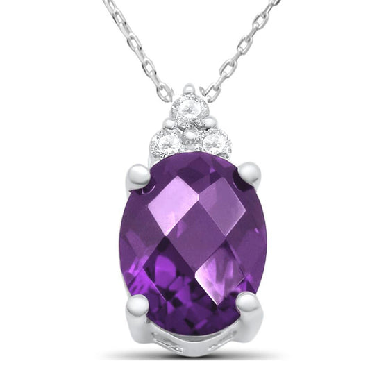 1.63ct 10K White Gold Amethyst & Diamond Pendant Necklace 18" Long
