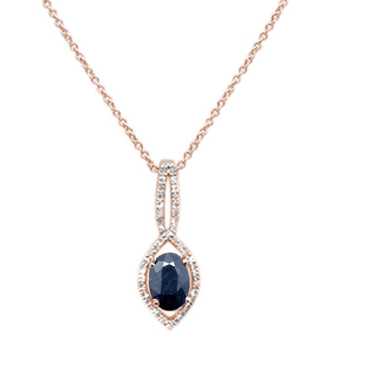 1.04ct 10k Rose Gold Blue Sapphire & Diamond Solitaire Pendant Necklace 18"