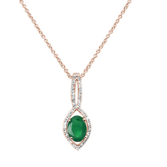 .90ct 10k Rose Gold Emerald & Diamond Solitaire Pendant Necklace 18"