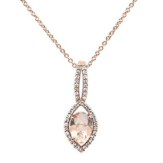 .81ct 10k Rose Gold Morganite & Diamond Solitaire Pendant Necklace 18"