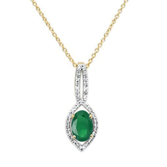 .83ct 10k Yellow Gold Green Emerald Diamond Solitaire Pendant Necklace 18"