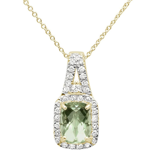 1.78cts 10k Yellow Gold Green Amethyst & Diamond Pendant Necklace 18" Long