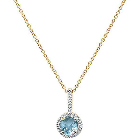 .52ct 10K Yellow Gold Aquamarine & Diamond Pendant Necklace 18" Long