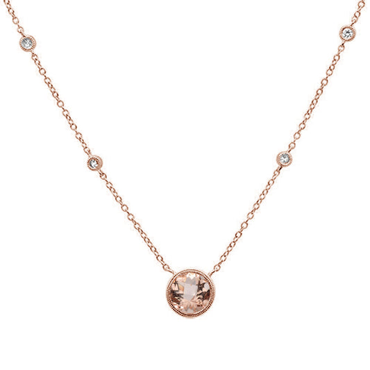 .29cts 14k Rose Gold Morganite Diamond Pendant Necklace 18"