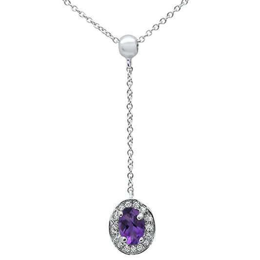 .43cts 10k White Gold Amethyst & Diamond Lariat Pendant Necklace 18" Long