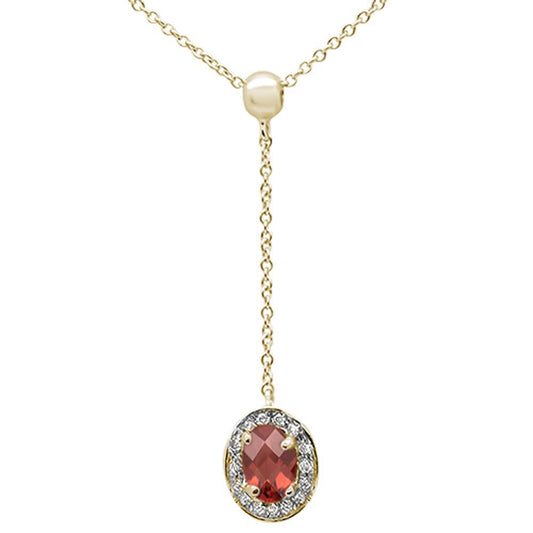 .70cts 10k Yellow Gold Garnet & Diamond Lariat Pendant Necklace 18" Long