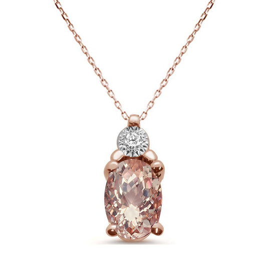 .78ct 10k Rose Gold Morganite & Diamond Solitaire Pendant Necklace 18"