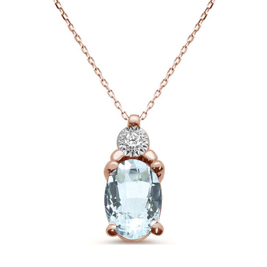 .67ct 10k Rose Gold Aquamarine & Diamond Solitaire Pendant Necklace 18"