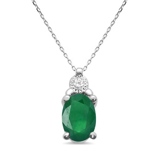 .76ct 10k White Gold Green Emerald & Diamond Solitaire Pendant Necklace 18"