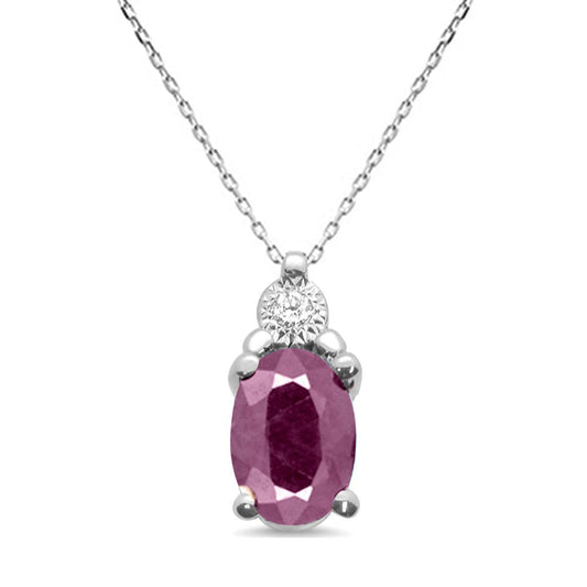 .79ct 10k White Gold Ruby & Diamond Solitaire Pendant Necklace 18"