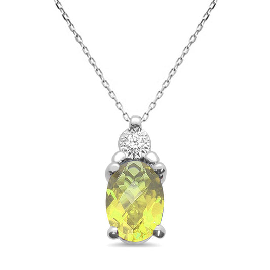 .72ct 10k White Gold Lemon Topaz & Diamond Solitaire Pendant Necklace 18"