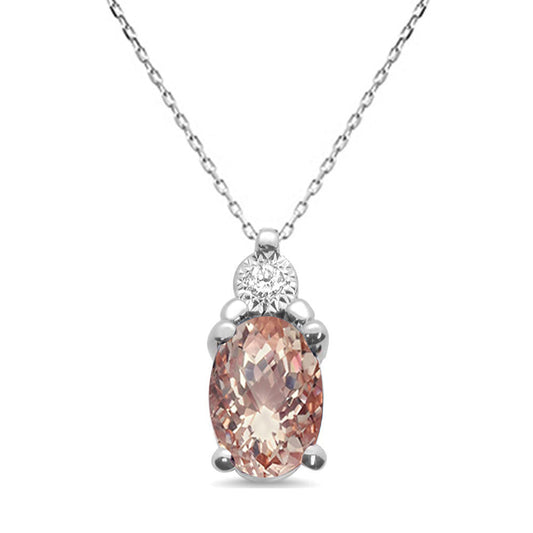 .65ct 10k White Gold Morganite & Diamond Solitaire Pendant Necklace 18"
