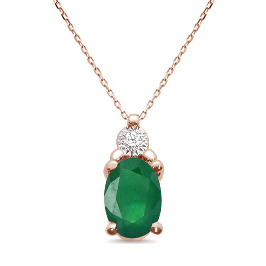 .73ct 10k Rose Gold Oval Emerald & Diamond Pendant 18" Long