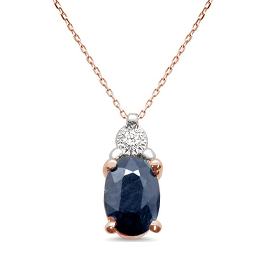1.08ct 10K Rose Gold Blue Sapphire & Diamond Pendant Necklace 18" Long