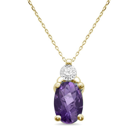 .70ct 10k Yellow Gold Amethyst & Diamond Solitaire Pendant Necklace 18"