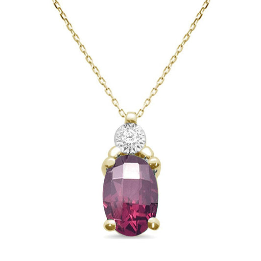 .92ct 10k Yellow Gold Rhodolite & Diamond Solitaire Pendant Necklace 18"