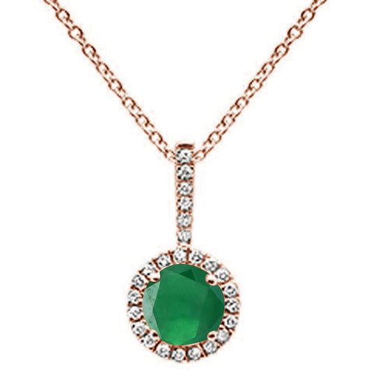 .52ct Round Emerald 10k Rose Gold Diamond Pendant Necklace 18" Long