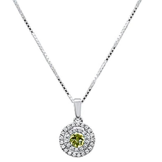 .47ct G SI 10K White Gold Peridot & Diamond Halo Solitaire Pendant Necklace 18" Chain