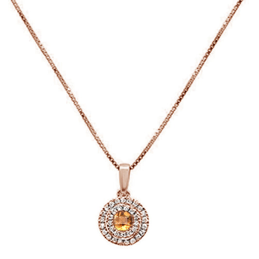 .36cts 10k Rose Gold Round Citrine Gemstone & Diamond Pendant