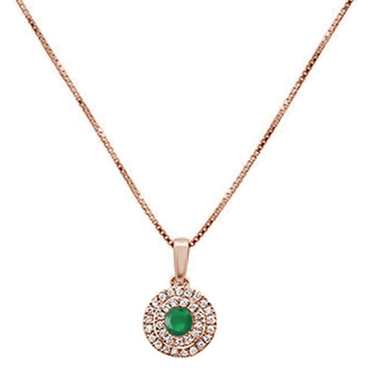 .33cts 10k Rose Gold Round Emerald & Diamond Pendant