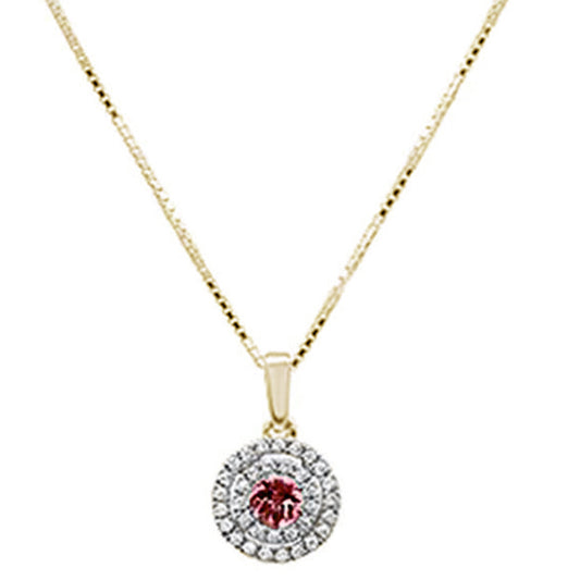.50ct G SI 10K Yellow Gold Natural Garnet & Diamond Round Solitaire Pendant 18" Chain
