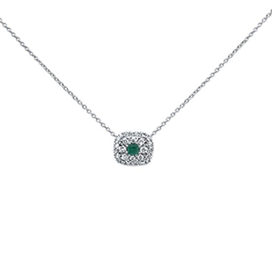 .49cts 14k White Gold Green Emerald & Diamond Pendant 18" Necklace