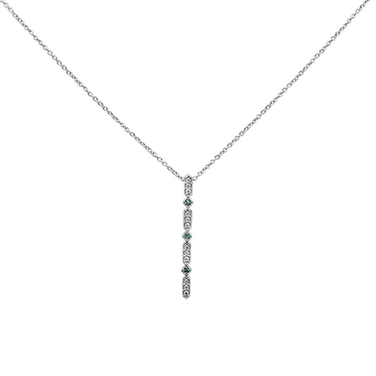.10cts 10k White Gold Green Emerald & Drop Diamond Pendant Necklace 18"
