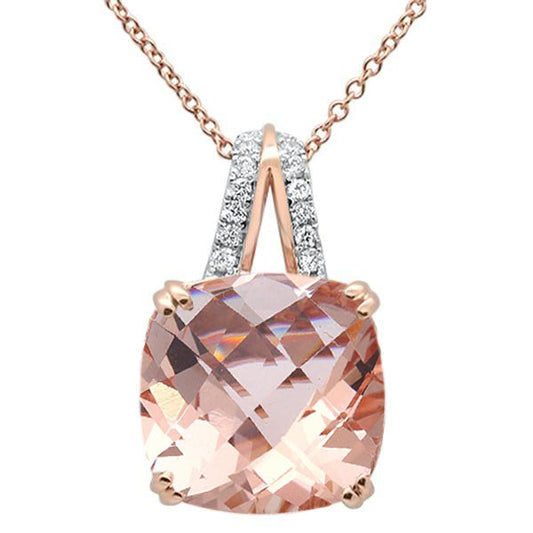5.85cts 14k Rose Gold Cushion Morganite & Diamond Pendant