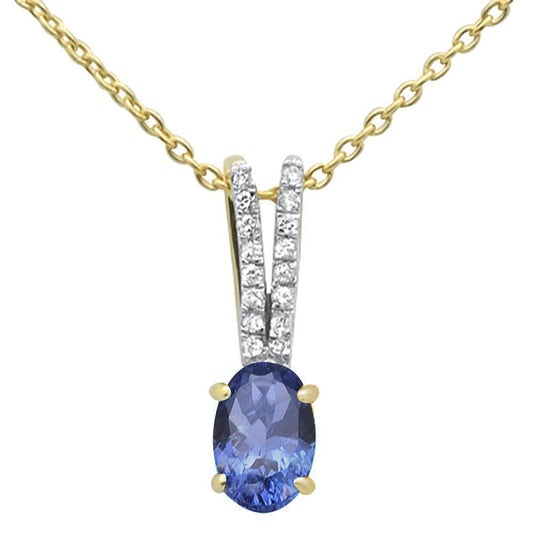.71ct 10k Yellow Gold Tanzanite & Diamond Solitaire Pendant Necklace 18"