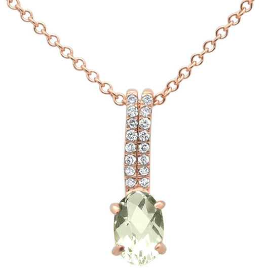 55ct 10k Rose Gold Green Ametyst & Diamond Solitaire Pendant Necklace 18"