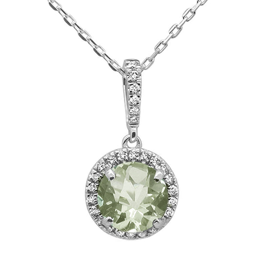 .83ct 10K White Gold Natural Green Amethyst & Diamond Pendant Necklace 18"