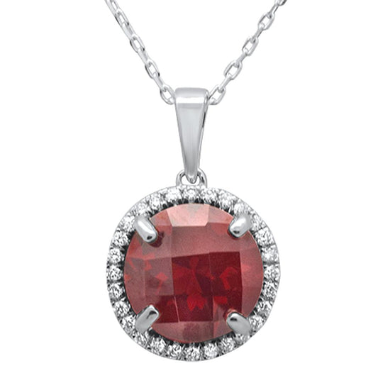 4.56ct 10k White Gold Round Garnet & Diamond Pendant Necklace 18"