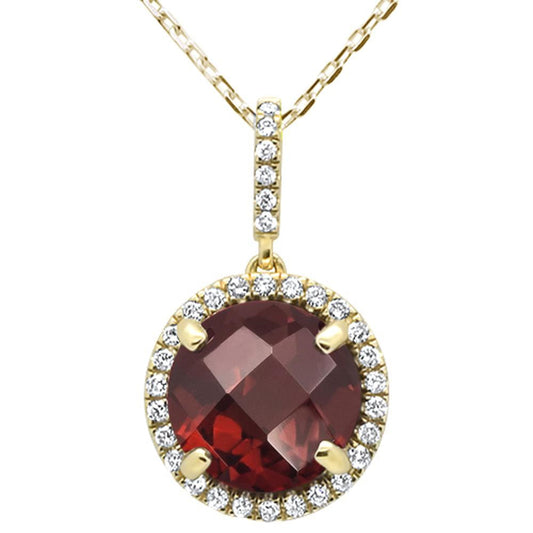 4.01ct 10k Yellow Gold Round Garnet & Diamond Pendant Necklace 18"