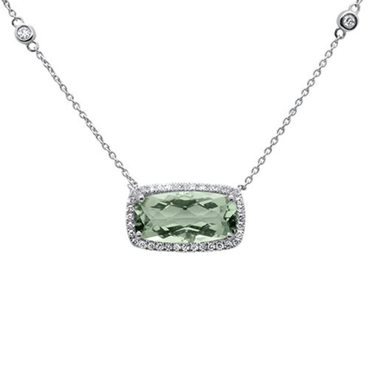 5.14cts 10k White Gold Emerald Cut Cut Green Amethyst & Diamond Pendant 18"