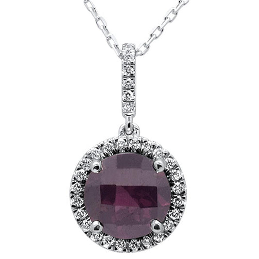 2.73cts 10k White Gold Round Rhodolite & Diamond Pendant 18"