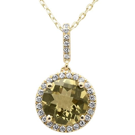 1.92cts 10k Yellow Gold Round Olive & Diamond Pendant 18"