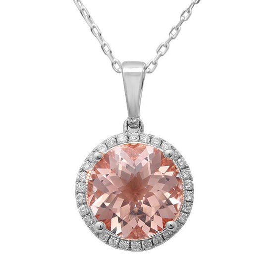2.01ct 10K White Gold Natural Morganite & Diamond Pendant Necklace 18" Long