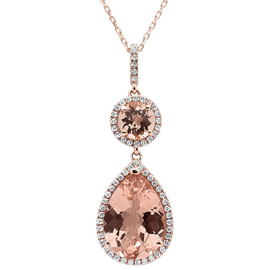 5.19ct 14k Rose Gold Pear & Round Morganite Diamond Pendant 18"