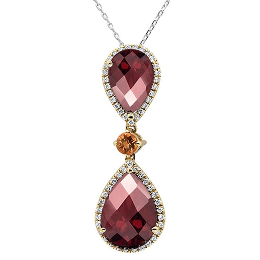 8.95ct 10k Yellow Gold Pear Shape Garnet, Citrine & Diamond Pendant 18"