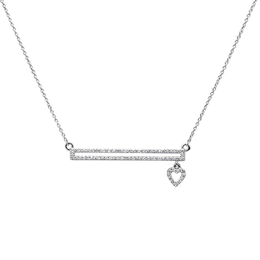 .18ct 14k White Gold Diamond Bar With Dangling Heart Pendant Necklace 18"
