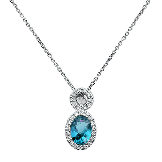 .77ct 10K White Gold Blue Topaz & Diamond Pendant